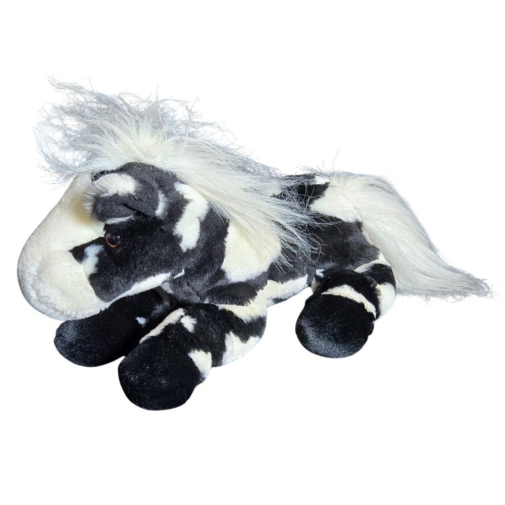 Aurora Flopsies Geronimo Black White Spotted Pony Horse Plush Stuffed Animal 12"